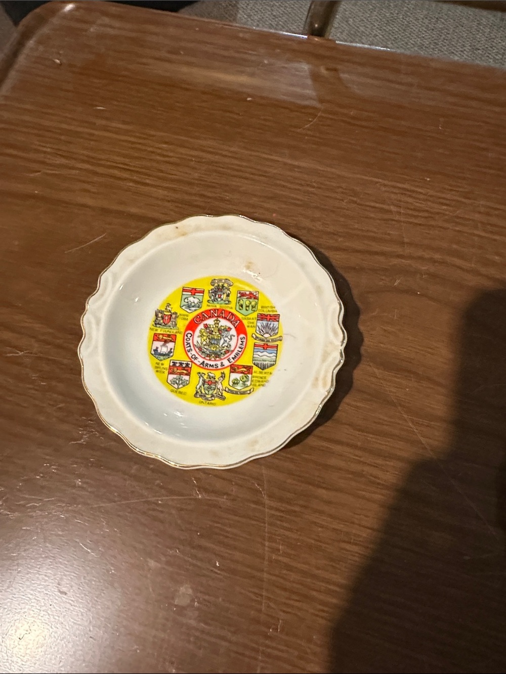 White and Yellow Decorative Coat of Arms Trinket Dish - Brand Unknown